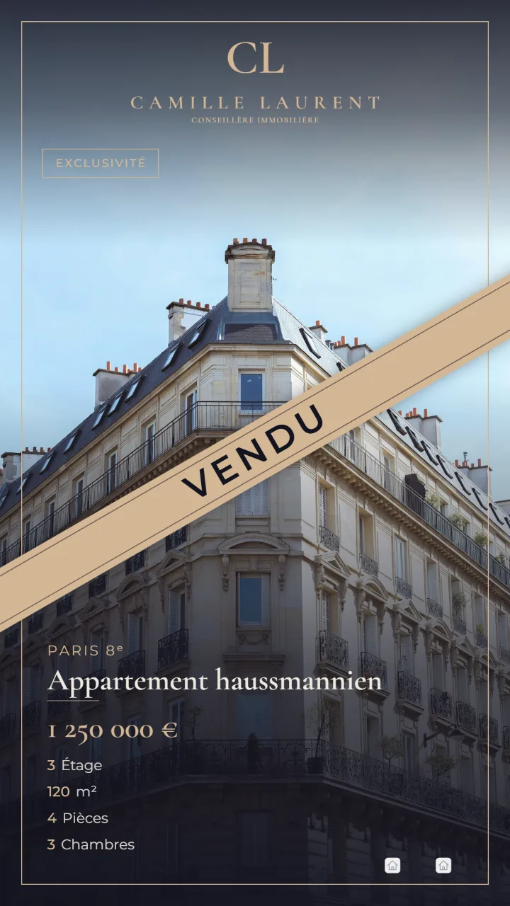 Story Atelier Navy : appartement haussmannien vendu à Paris 8ᵉ, 1 250 000 €